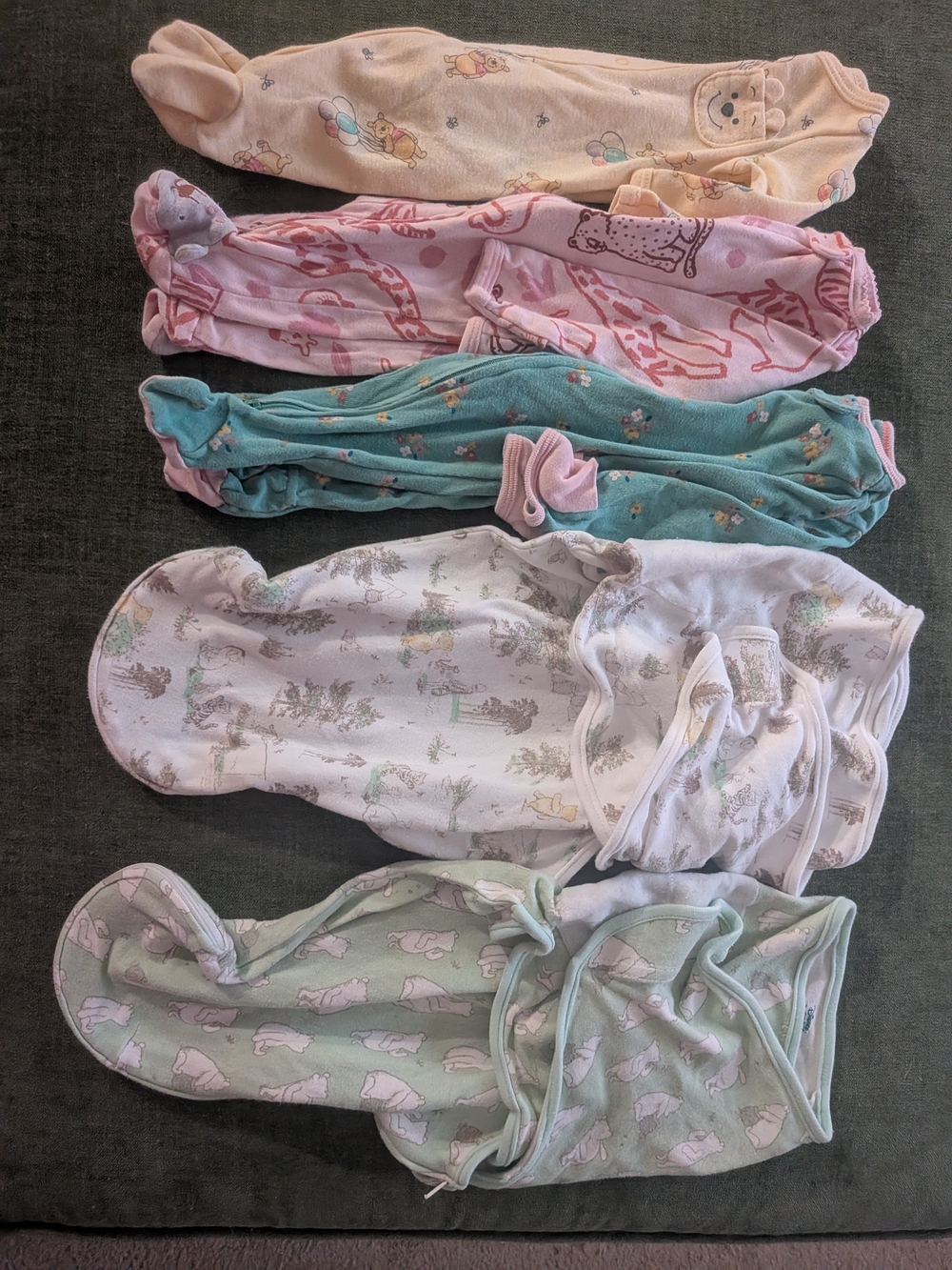 Bundle of 5 Girls Sleepers And Swaddles Size 0-3 Months Disney And Other Brands